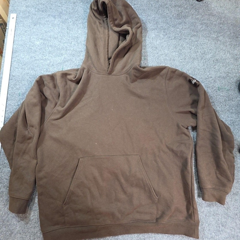 Alo Hoodie Mens XL Brown Pullover Fleece Solid Kangaroo Pocket Logo Casual